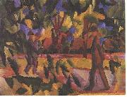 August Macke Riders and walkers at a parkway Sweden oil painting artist